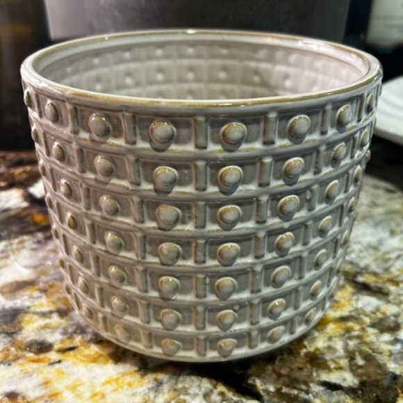 New Ceramic Textured Beaded Flower Herbs Planter Pot With Wood Stand - Picture 10 of 12